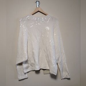 Express Ivory Sequin Knit Sweater Lightweight Long Sleeve Women’s M